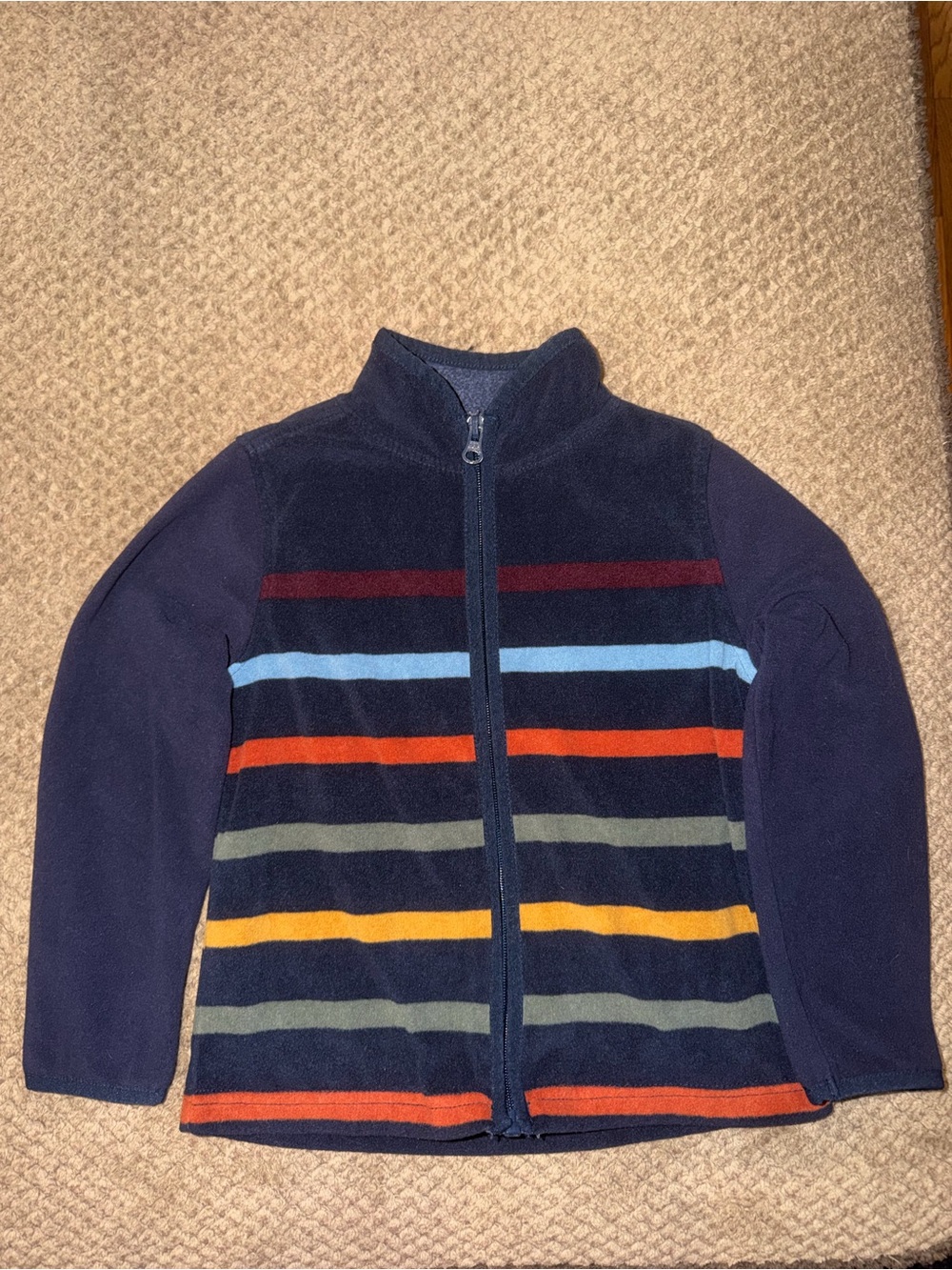 OshKosh B'gosh Kid’s Polyester Navy Fleece Jacket with Multi-Color Stripes - 5T
